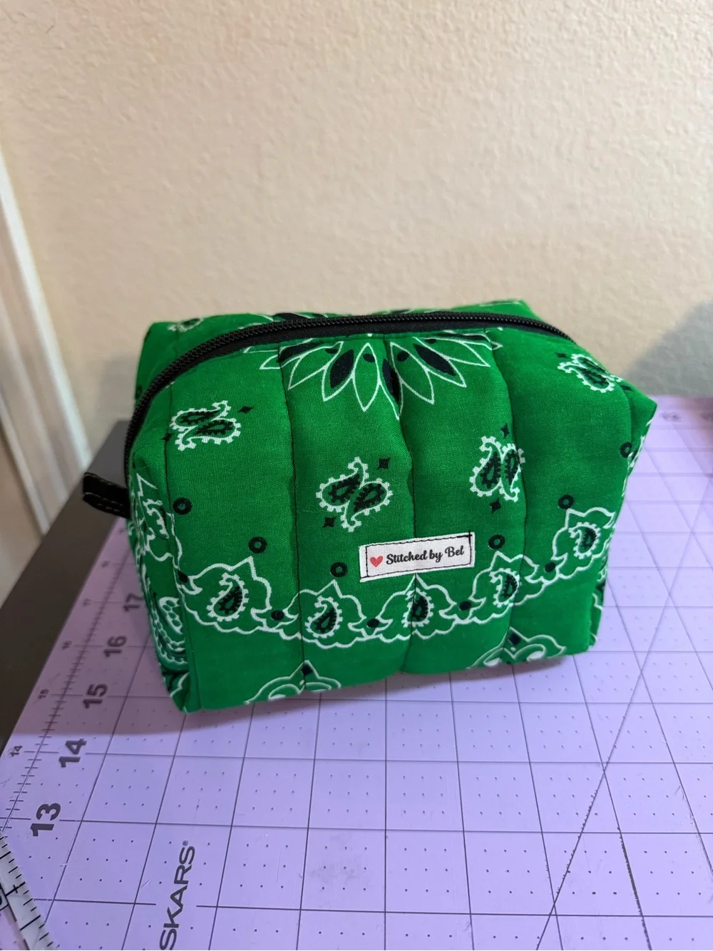 Green Quilted Bandana Cosmetic Bag